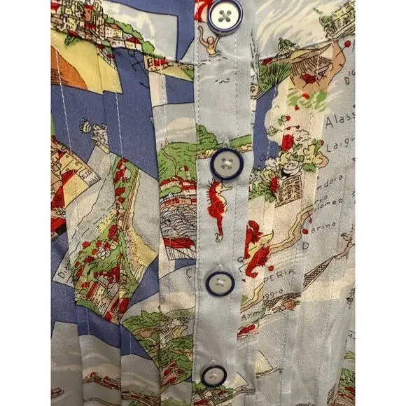 Maeve Anthropologie 100% Silk Souvenir Cami Blue Motif Sz 12 - Picture 4 of 8